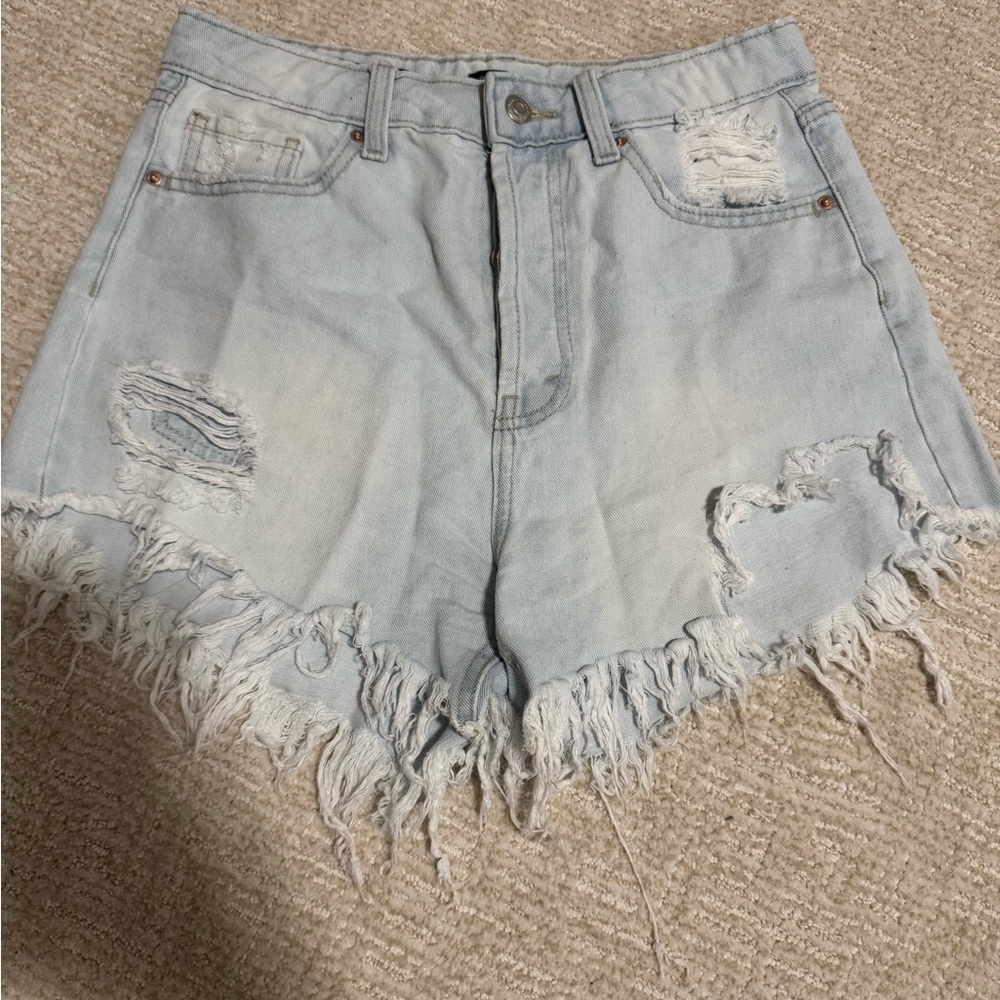 Distressed Light Blue Denim Shorts